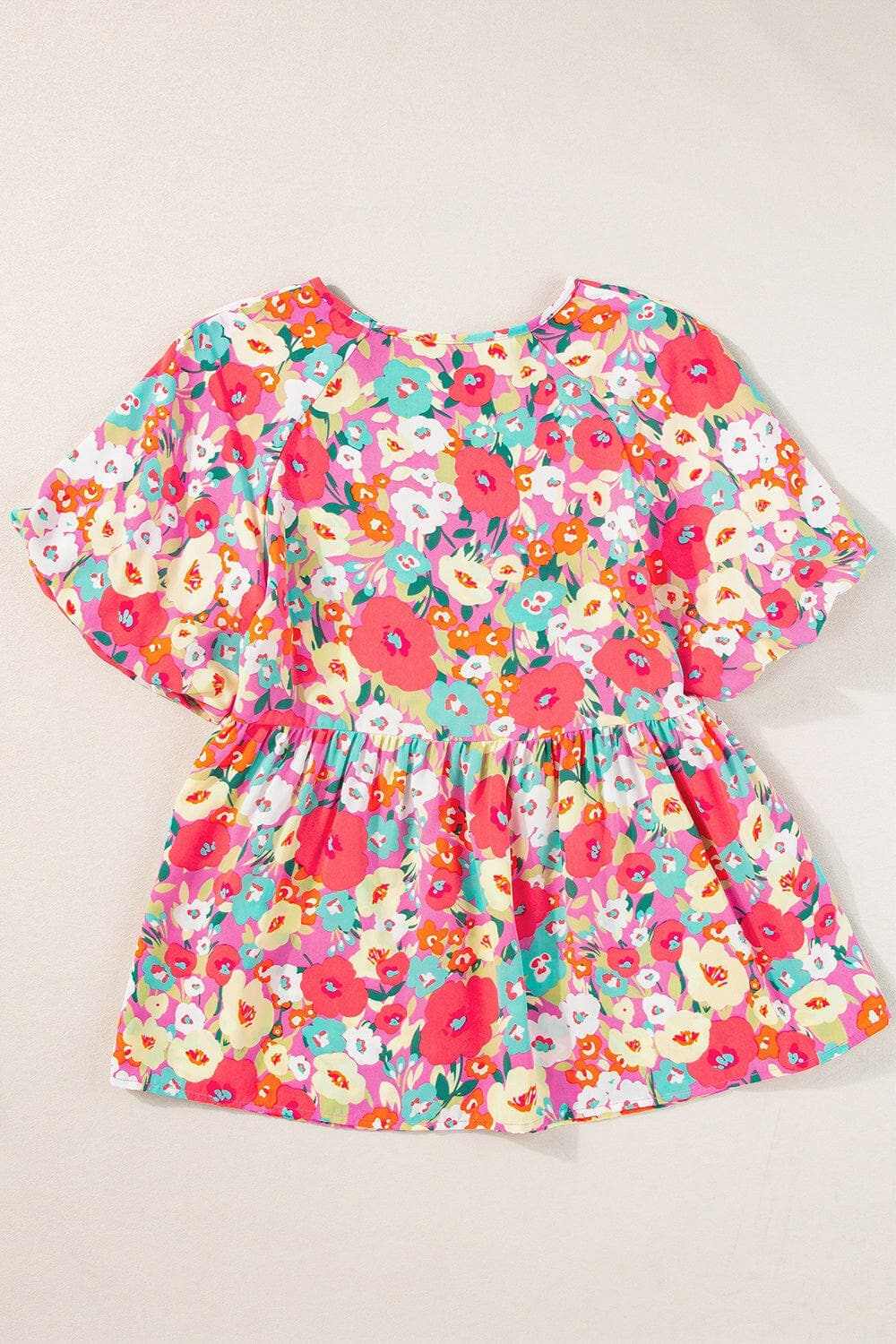 Floral peplum blouse - v-neck, short sleeve - Love Salve